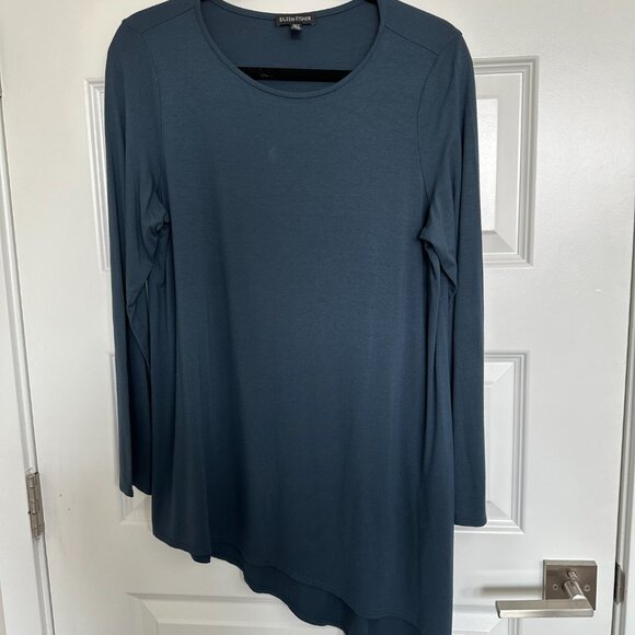 Eileen Risher Round Neck Lightweight Jersey Asymmetrical Hem Top - Picture 2 of 4